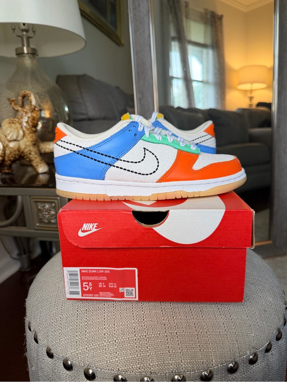 Colorblock Nike Dunks in Orange, Blue & Green - Picture 5 of 5